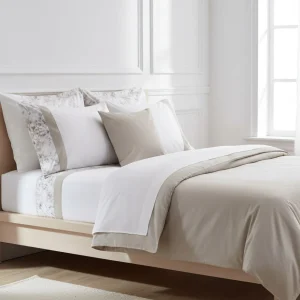 Completo letto Pisa in percalle di cotone con doppia balza – Rosa e Sabbia