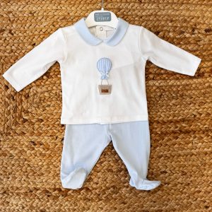 COMPLETO NASCITA CON MONGOLFIERA  – BIANCO E CELESTE