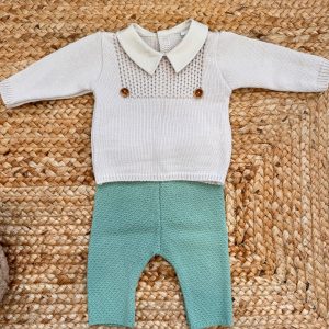 COMPLETINO BEIGE E VERDE CON COLLETTO/NUOVA COLLEZIONE