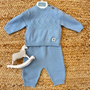 Completo neonato in cotone con lavorazione a rombi