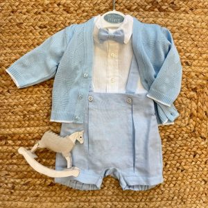 Completo neonato in lino e cotone con cardigan in cotone