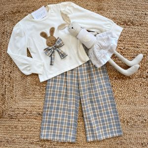 Completo bambina coniglio e pantaloni a quadri