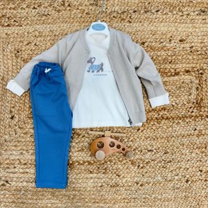 Completo bambino giacca beige e pantalone blu
