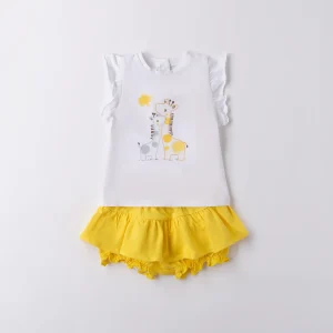 COORDINATO NEONATA MAGLIA GIRAFFE E GONNA CON PANTALONCINO
