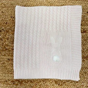 COPERTINA ROSA CHIARO INVERNALE IN CASHMERE CON CONIGLIETTO RICAMATO