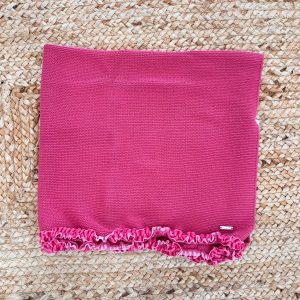 COPERTINA NASCITA ROSA FRAGOLA CON VOLANT IN CINIGLIA