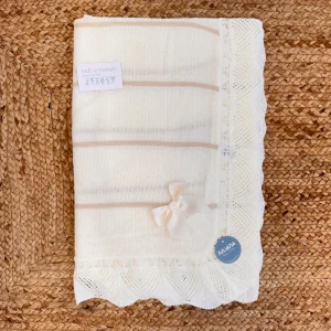 Copertina traforata panna con fiocco in raso