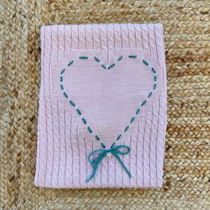 COPERTINA ROSA NEONATA IN MAGLIA CON CUORE RICAMATO/NUOVA COLLEZIONE