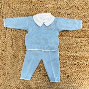 Tutina neonato 100% cotone azzurro con colletto bianco
