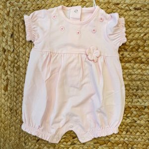 Pagliaccetto neonata 100% cotone rosa con ricami floreali