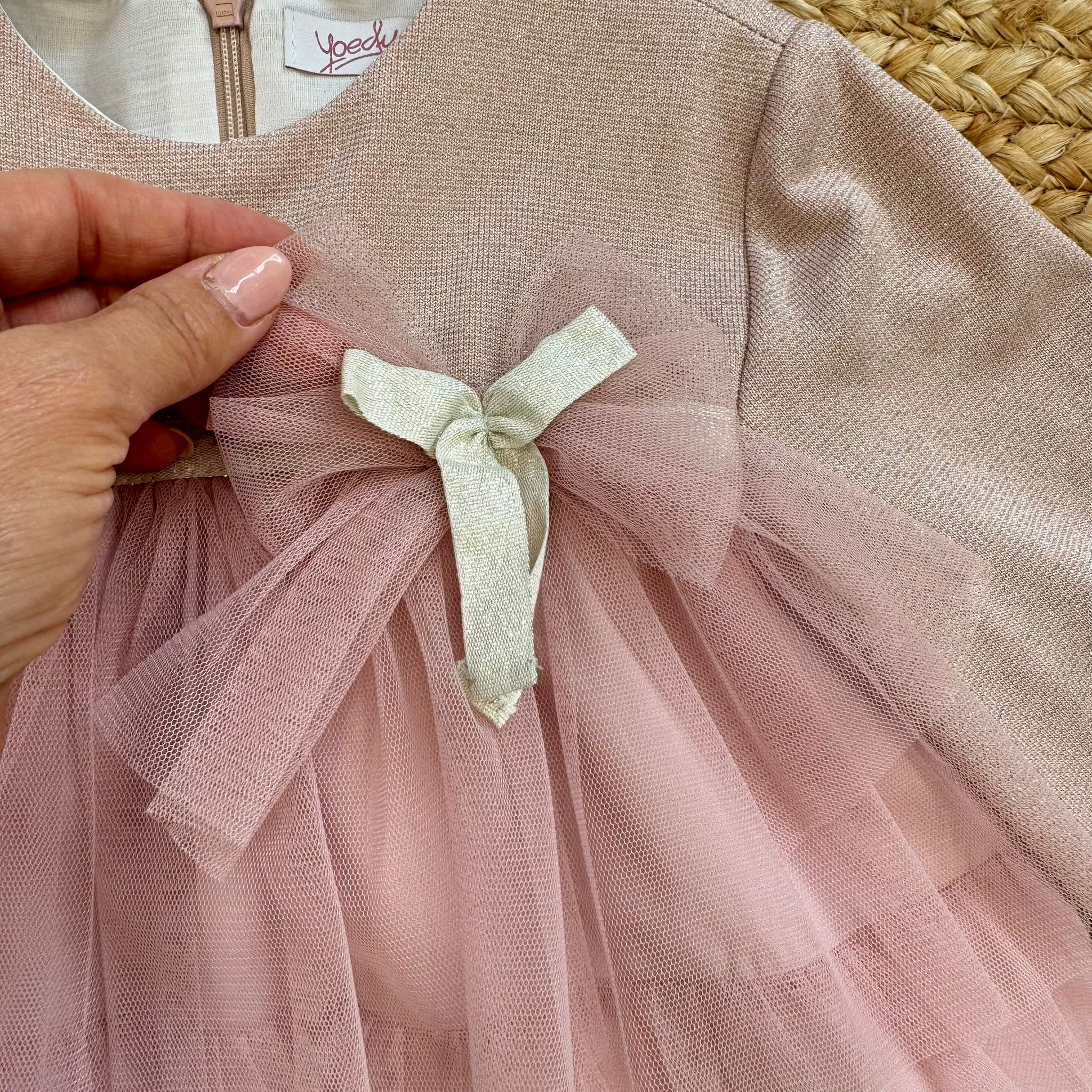 Abito bambina rosa tulle con fiocco - immagine 3