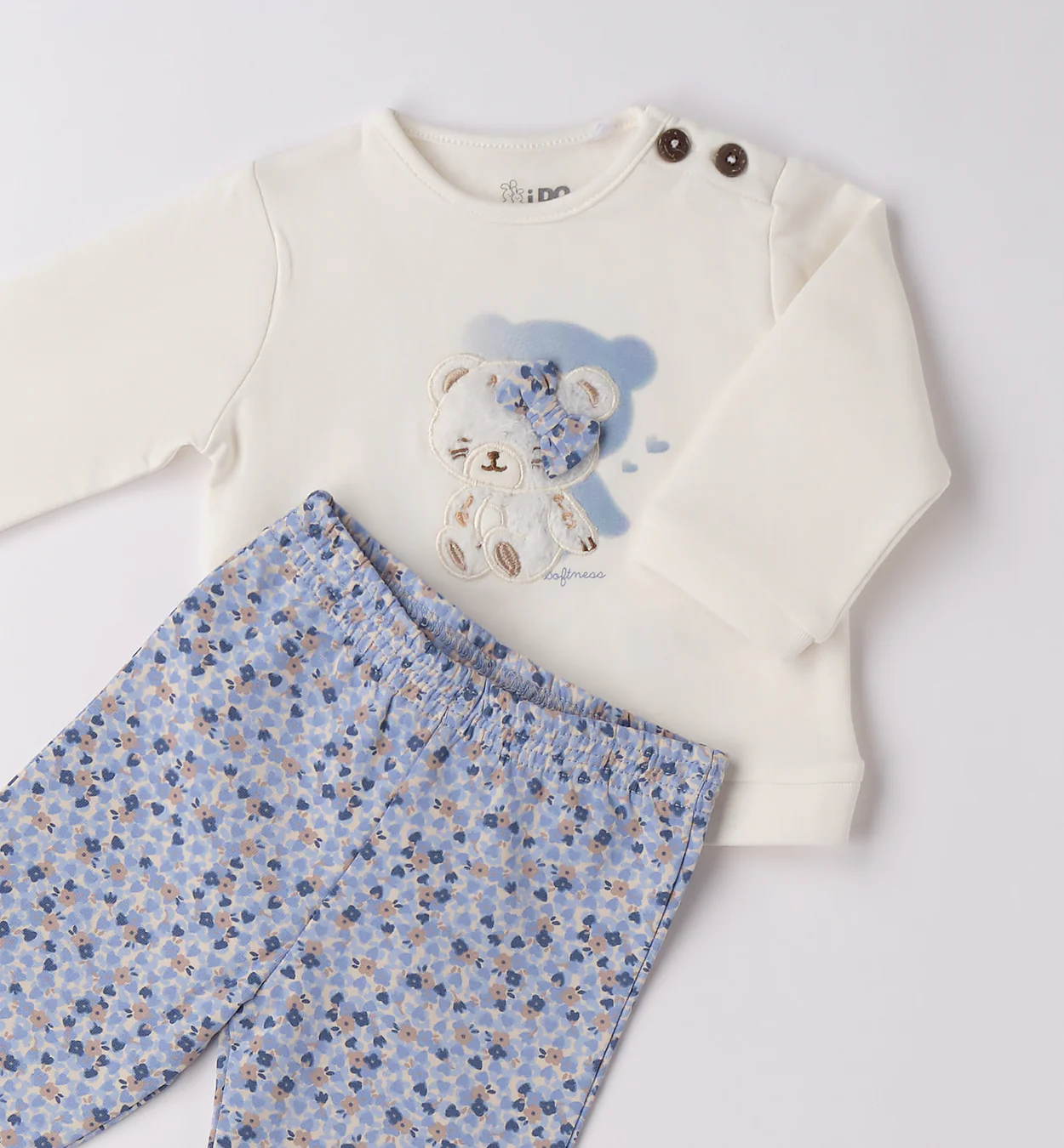 Tutina neonata caldo cotone panna e azzurro - immagine 3