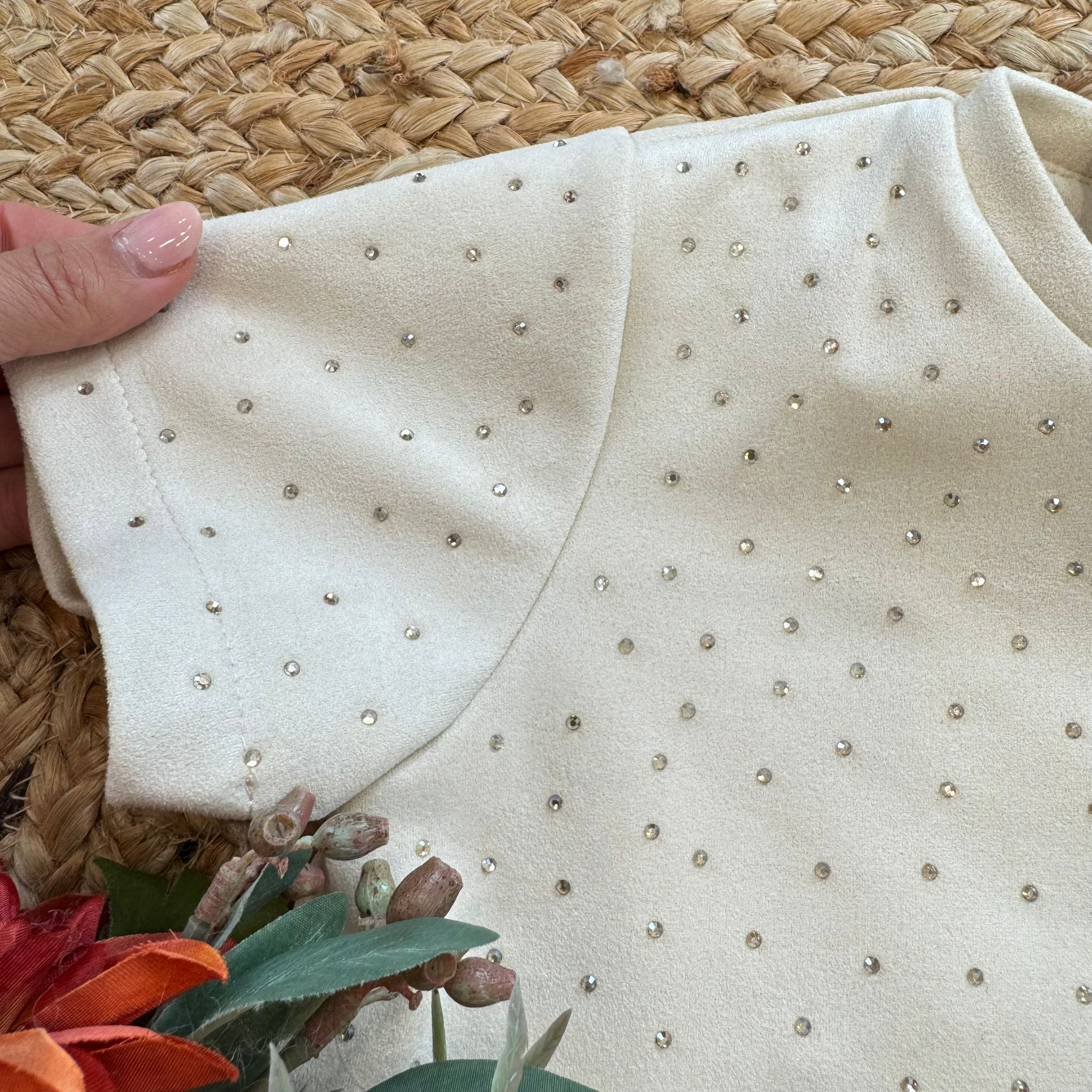 Abito bambina in velluto panna con strass - immagine 3