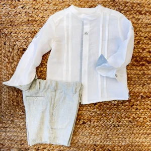 COMPLETO LINO VERDE SALVIA CON CAMICIA DETTAGLIATA