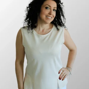 Top smanicato piquet Monica in Cotone Seta con spacchi