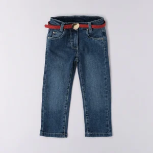 Jeans bimba con cintura rossa