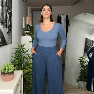 Pantalone THE BOSS wide fit - Punto Milano - BLU ZUCCHERO