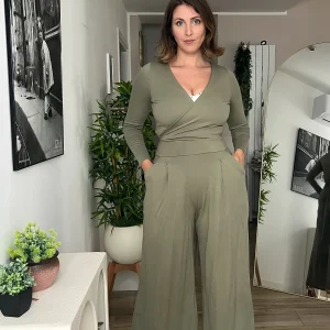 Pantalone THE BOSS wide fit - Punto Milano - VERDE CACHI CHIARO