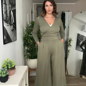 Pantalone THE BOSS wide fit - Punto Milano - VERDE CACHI CHIARO