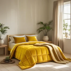 Trapunta Glenda in velluto di cotone trapuntatura a cassettoni Colore Oro