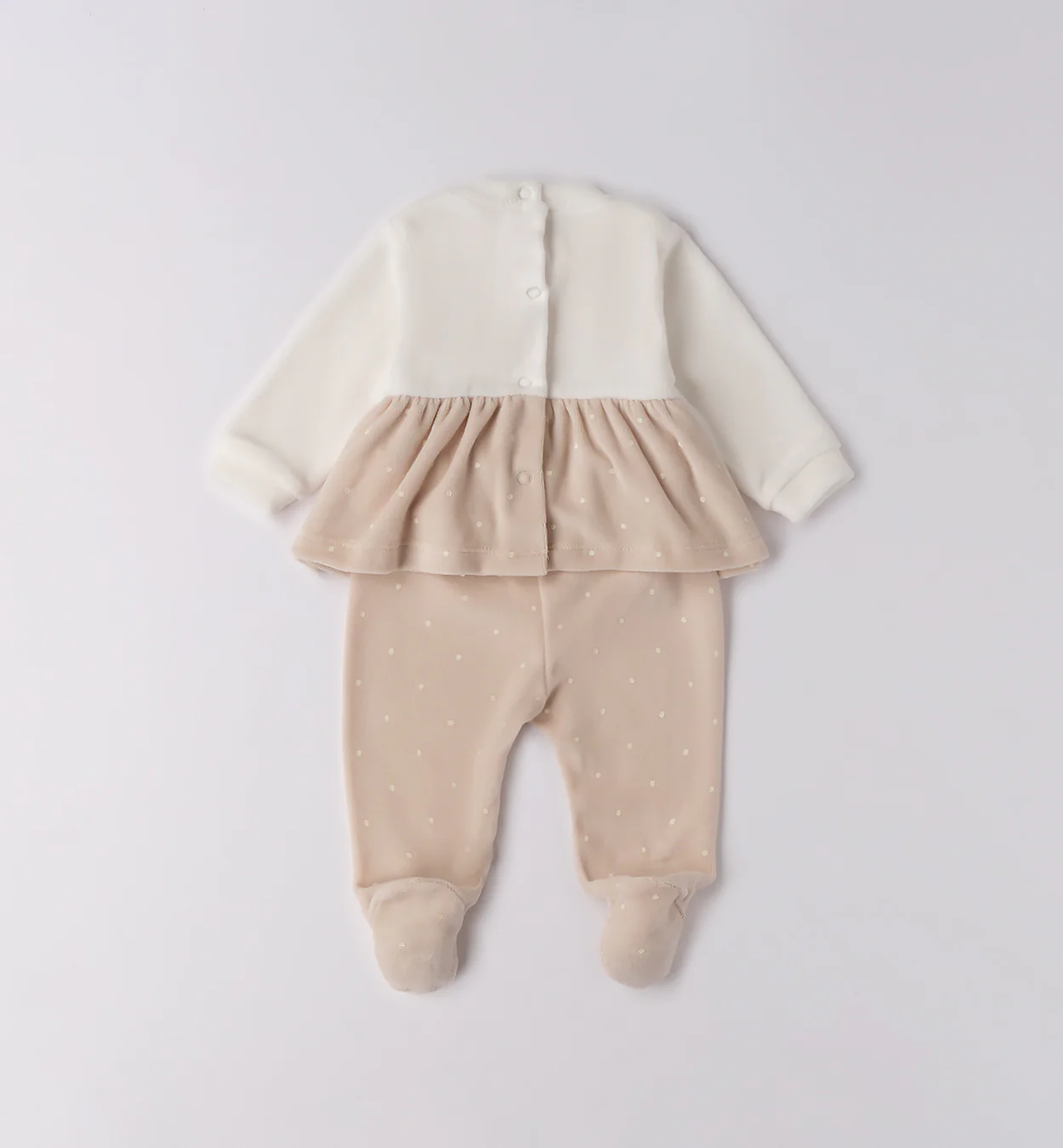 Tutina ciniglia neonata panna e beige cuoricino - immagine 4