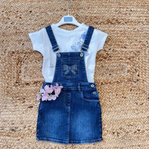 SALOPETTE IN JEANS CON T-SHIRT FARFALLE