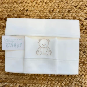 Set Lenzuola baby culla neonato unisex in 100% cotone con ricamo orsetto