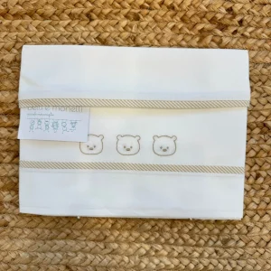 Set Lenzuola baby culla neonato unisex In 100% cotone con ricamo orsetti