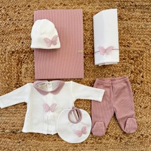 Set nascita neonata rosa con coperta in bambù