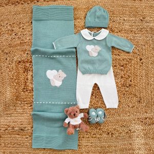 Set nascita neonato in cotone verde salvia