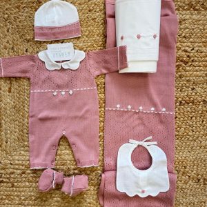 Uscita clinica neonata in 100% cotone rosa con tutina intera