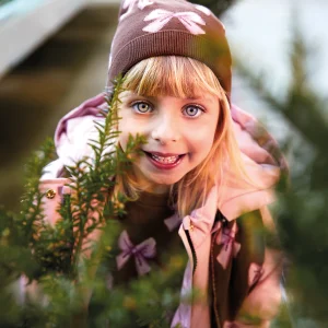 Set bambina cappello e sciarpa marrone con fiocchi rosa
