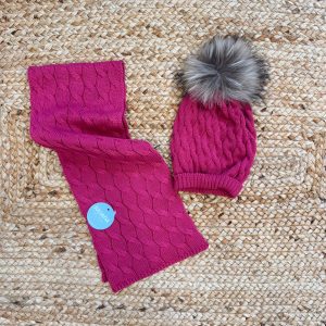 Cappellino e sciarpa maglia bimba fucsia