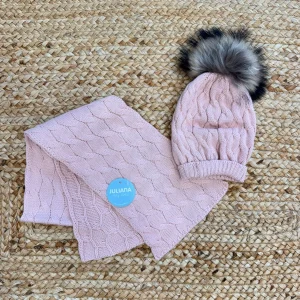 Cappellino e sciarpa maglia bimba rosa