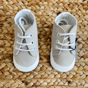 SCARPA CULLA ALTA IN TESSUTO BEIGE CON LACCI