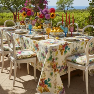 Tovaglia in Puro Lino con Stampa Digitale Botanica | Eleganza Mediterranea | 150x190 / 150x250 cm