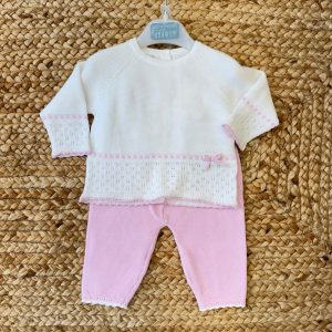 Tutina neonata 100% cotone bianco e rosa due pezzi
