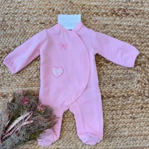 Tutina neonata in 100% cotone rosa con orsetto ricamato e cuore