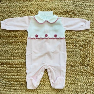 Tutina neonata in cotone rosa con fiori applicati