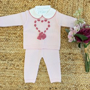 Tutina neonata rosa antico in pura lana con cuore in passanastro