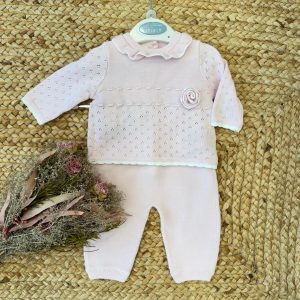 Completino neonata rosa con colletto e rosellina