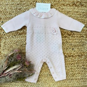 Tutina neonata rosa con colletto e fiore applicato