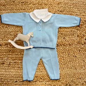 Tutina neonato in 100% Cotone azzurro con colletto bianco