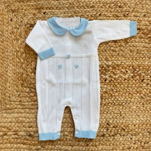 Tutina neonato 100% cotone panna con fiocchi azzurri
