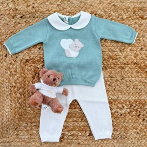 Tutina neonato in cotone verde salvia