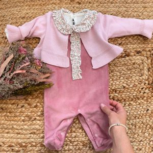 TUTINA IN VELLUTO ROSA ANTICO CON CARDIGAN/NUOVA COLLEZIONE