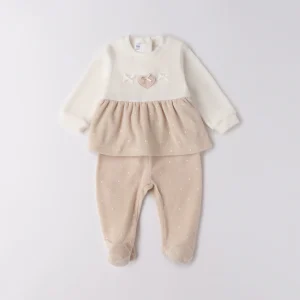Tutina ciniglia neonata panna e beige cuoricino