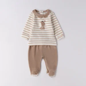 Tutina ciniglia neonato panna e cammello con orsetto