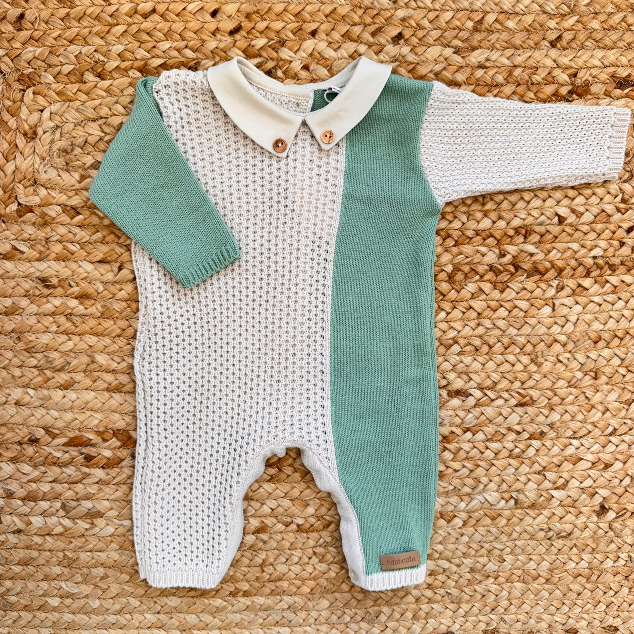 TUTINA BIMBO IN MAGLIA BICOLORE BEIGE E VERDE SALVIA/NUOVA COLLEZIONE - immagine 3