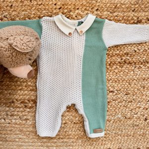 TUTINA BIMBO IN MAGLIA BICOLORE BEIGE E VERDE SALVIA/NUOVA COLLEZIONE